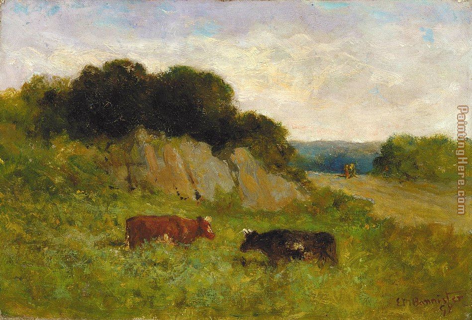 Edward Mitchell Bannister landscape with two cows